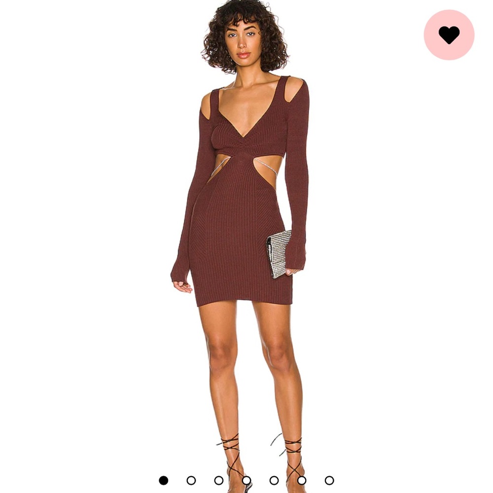 Brown cutout chain knit dress new
